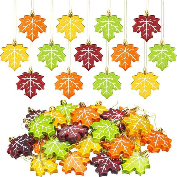 Fall Thanksgiving Maple Leaf Ornament Candy Corn Plastic Harvest Hanging Pendant - Picture 1 of 6